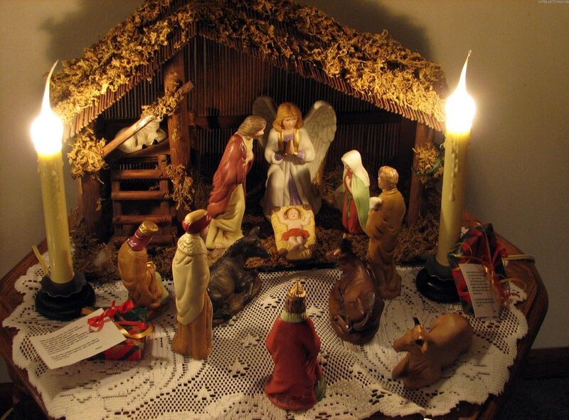Nativity scene with candles