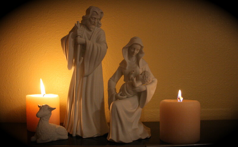 Nativity Scene with Candles — Yellow