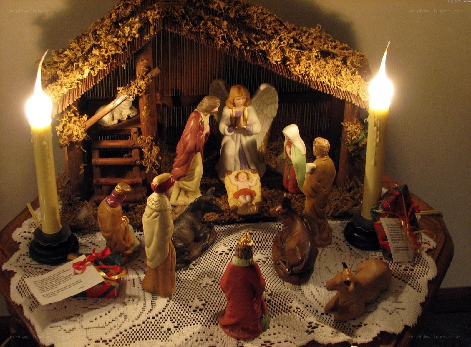 Nativity scene with candles