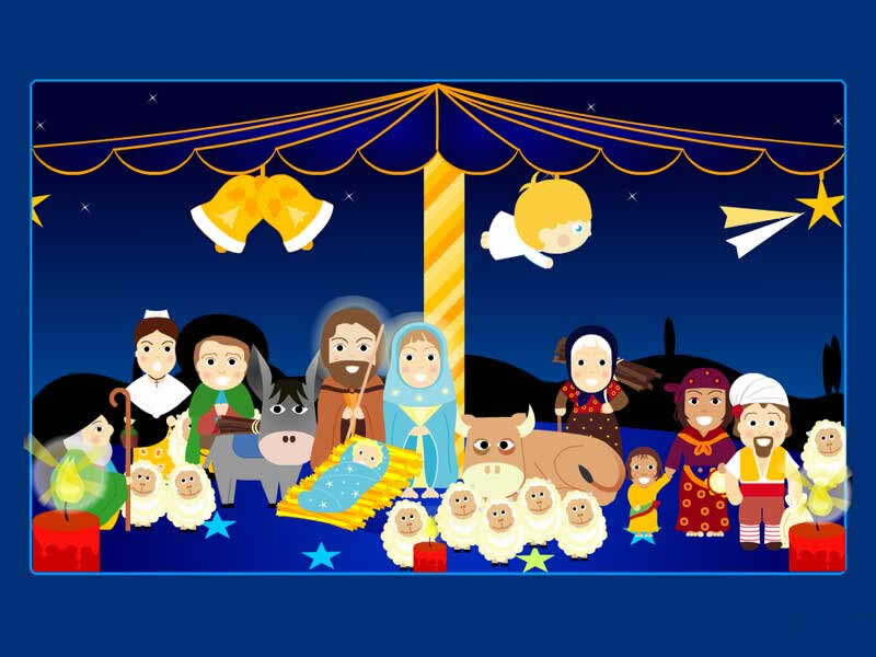 Nativity Scene with Figures — Blue, Peaceful