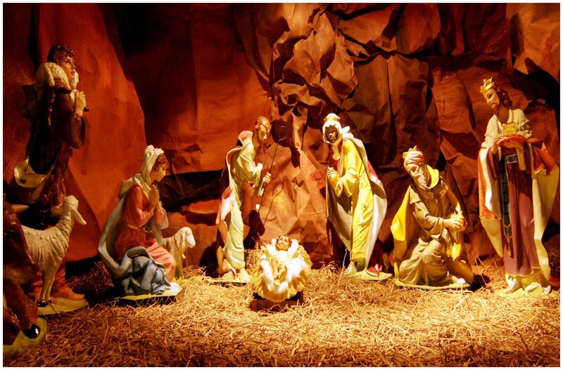 Nativity Scene with Figures — Brown, Reverent