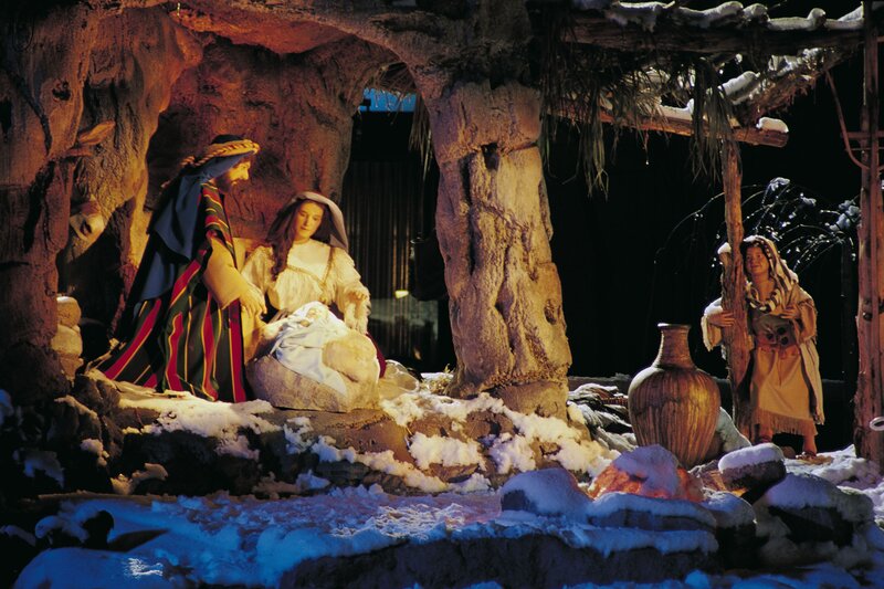 Nativity Scene with Figures — Brown, Serene, Night
