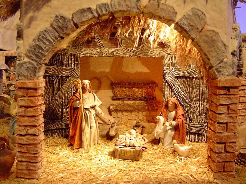 Nativity Scene with Figures — Brown, Serene, Photograph