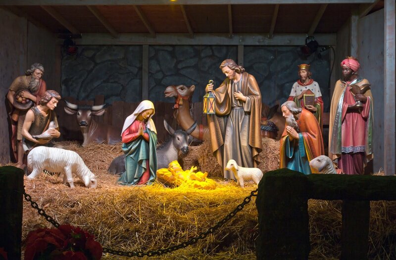 Nativity Scene with Figures — Brown, Serene