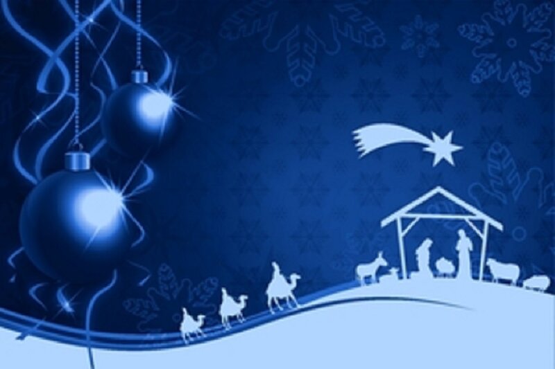 Nativity Scene with Ornaments — Blue