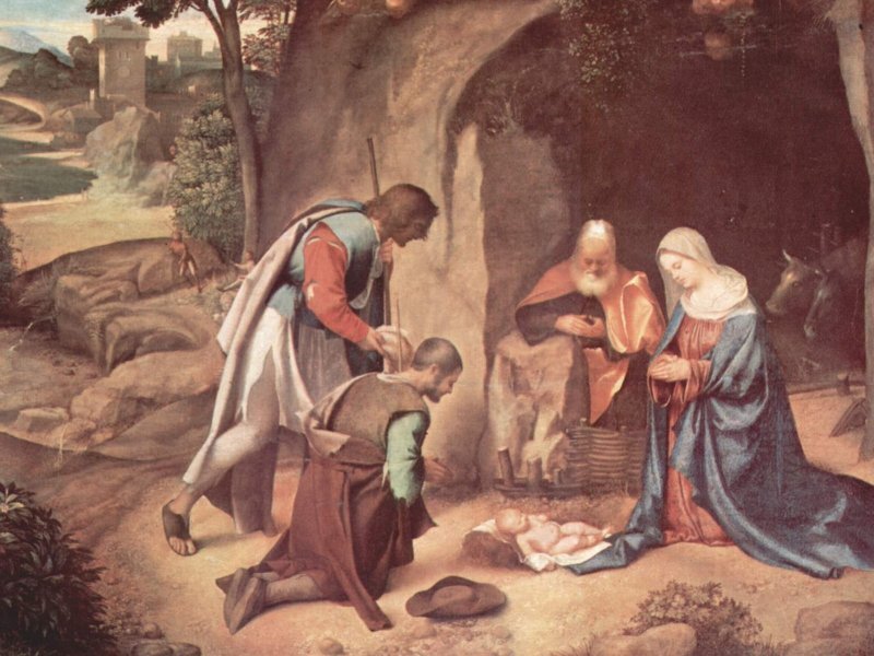 Nativity Scene with Shepherds — Blue, Serene, Afternoon
