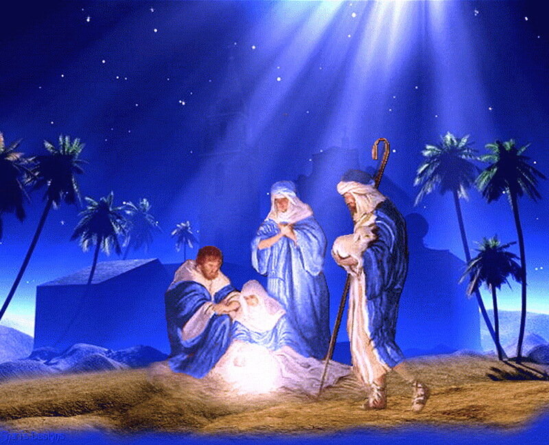 Nativity Scene with Shepherds — Blue, Serene
