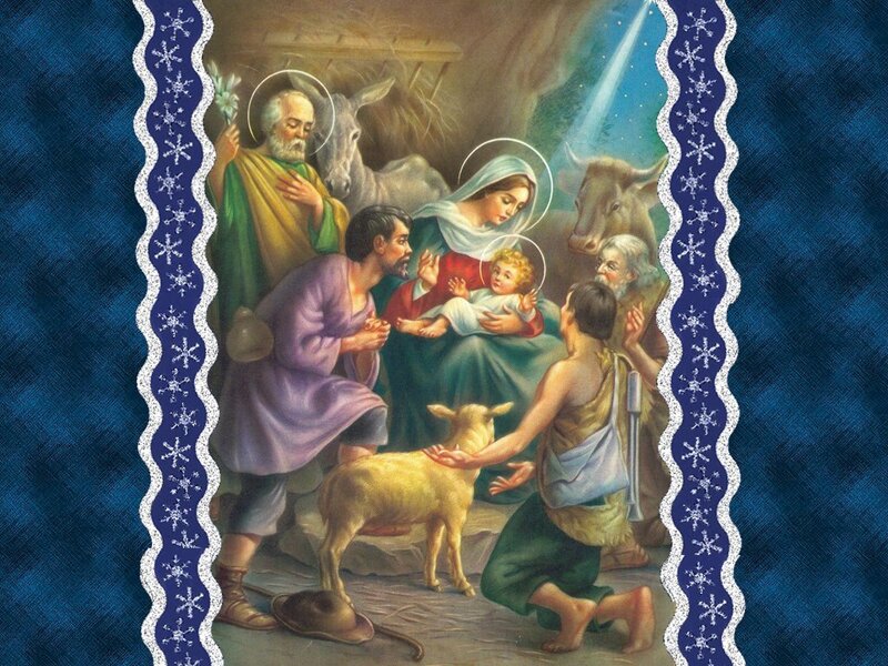 Nativity Scene with Shepherds — Blue