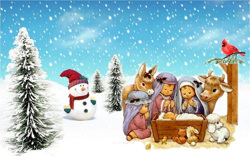Nativity Scene with Snowman