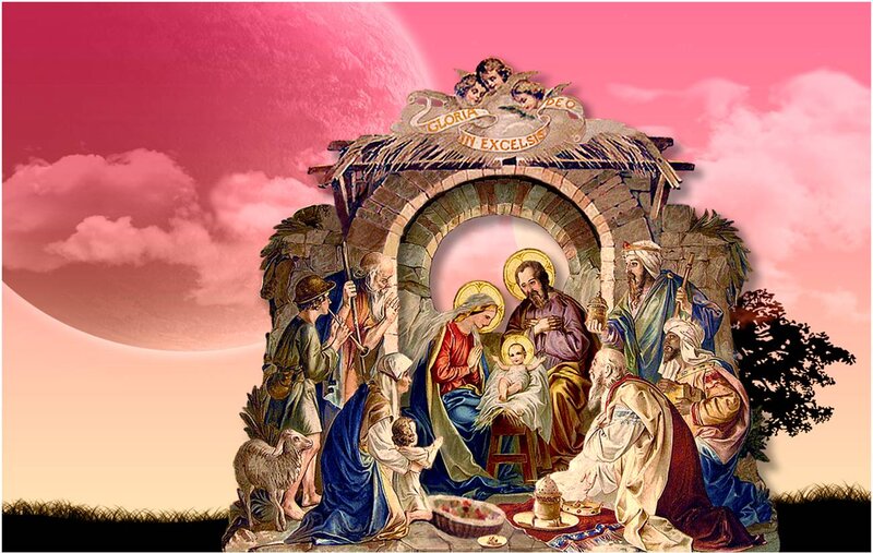 Nativity Scene with Wise Men — Pink