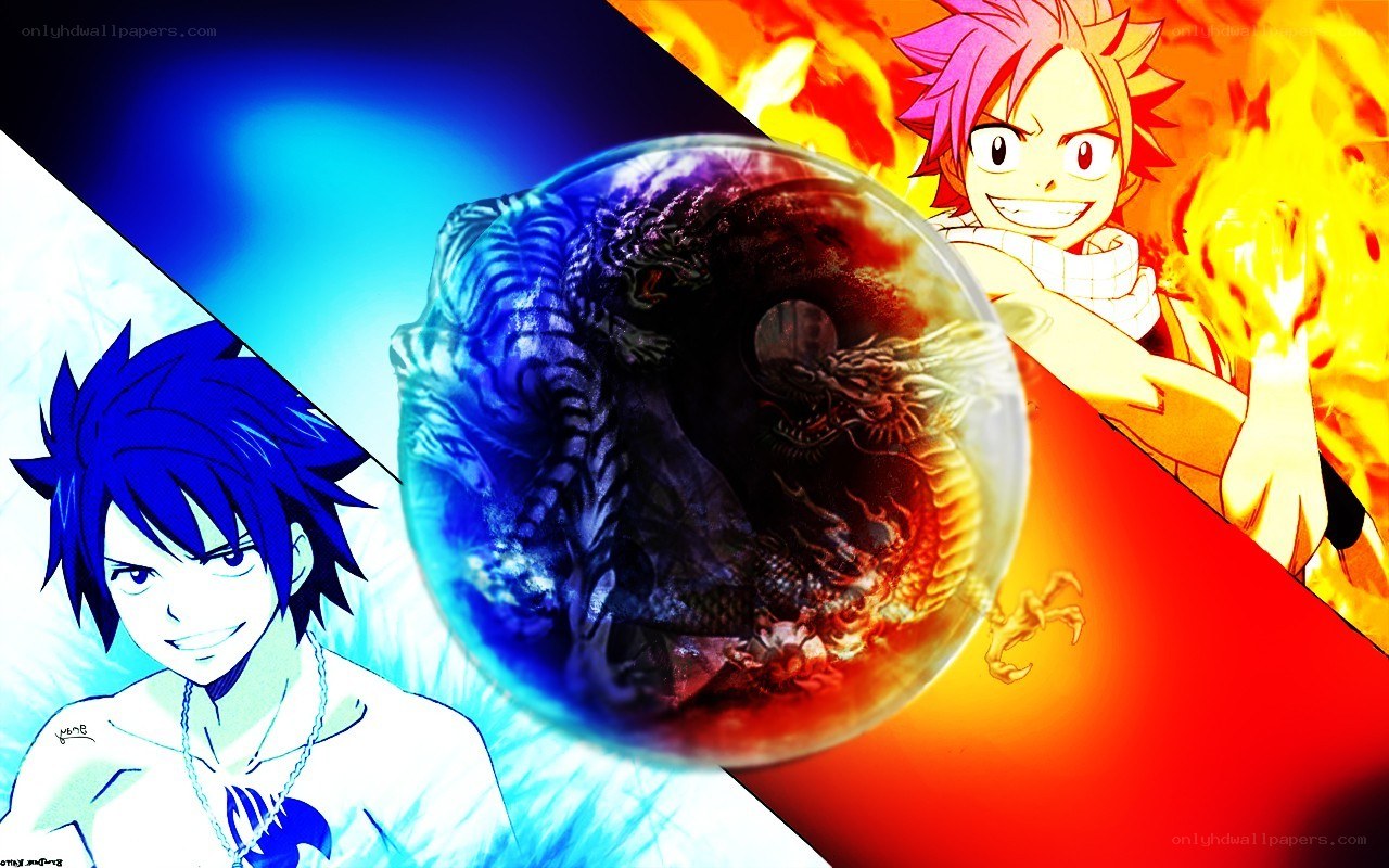 Natsu and Gray with Dragon Sphere