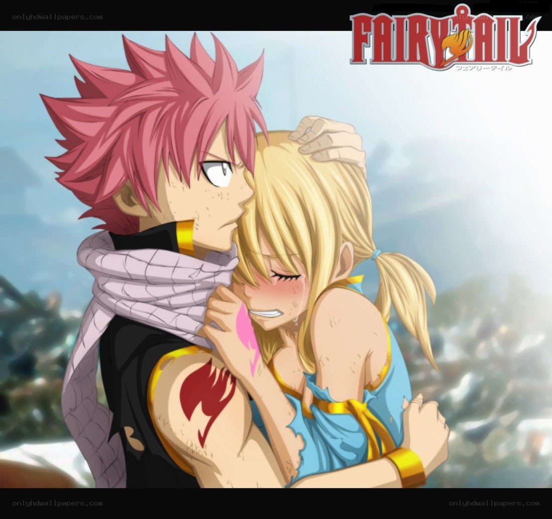 Natsu and Lucy hugging