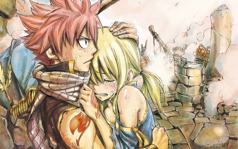 Natsu and Lucy in a battle aftermath
