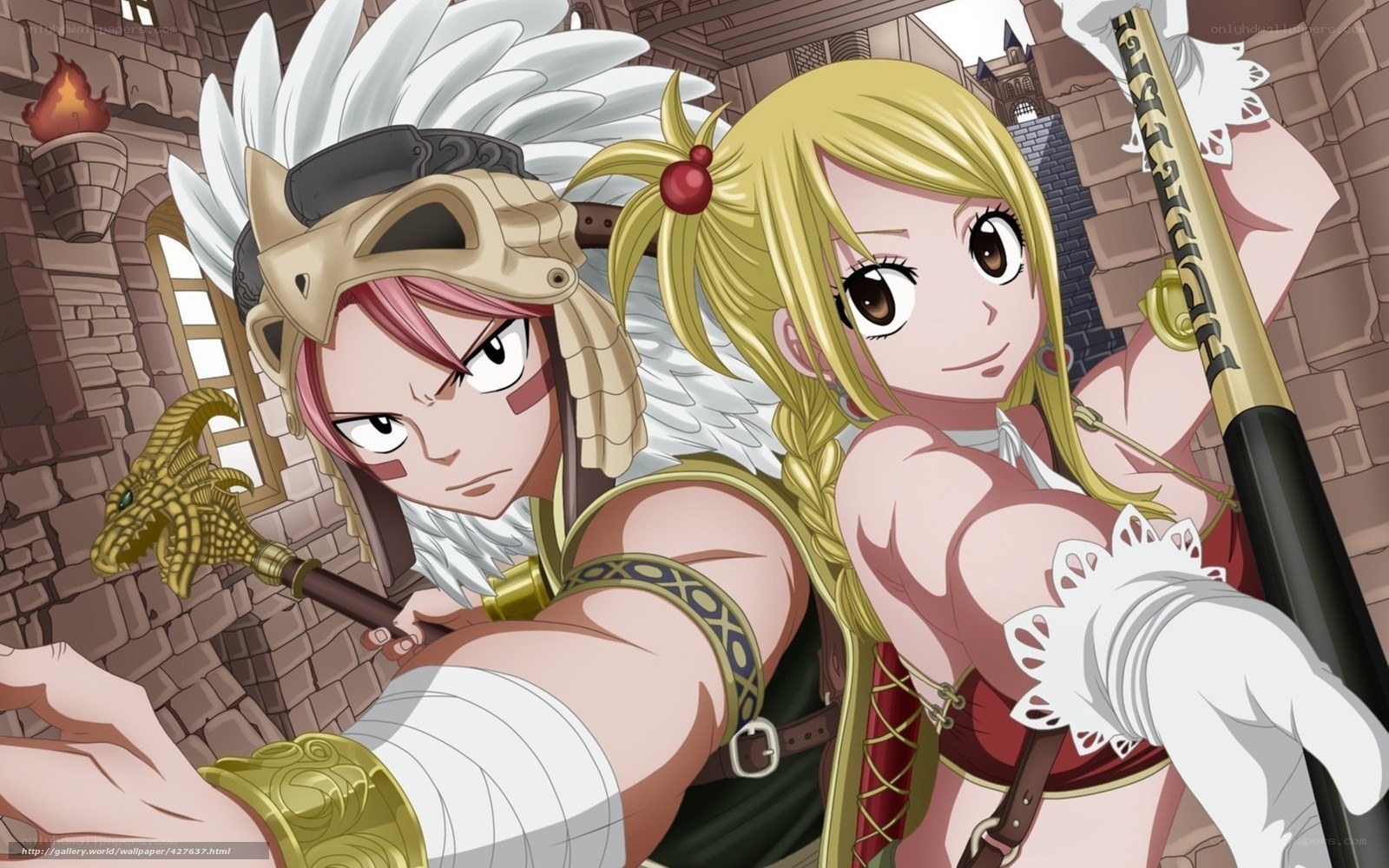 Natsu and Lucy in a castle