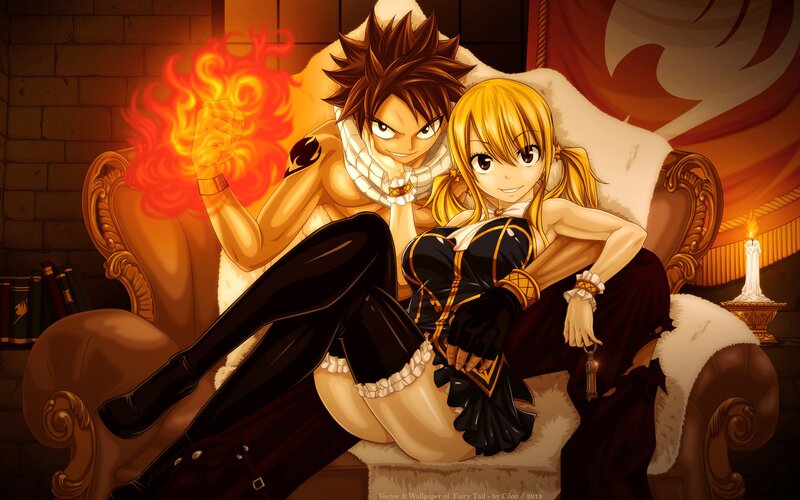 Natsu and Lucy on a couch