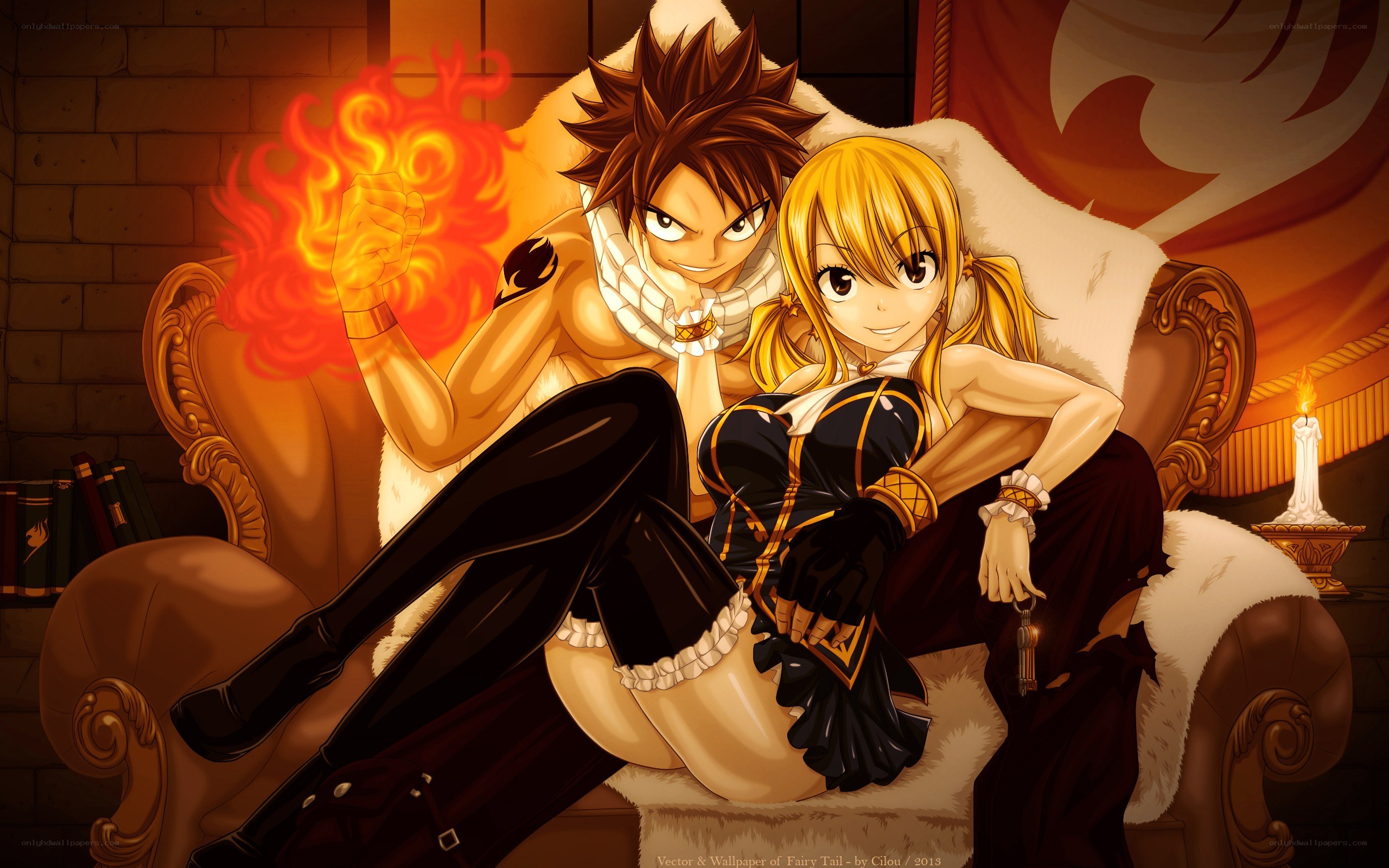 Natsu and Lucy on a couch