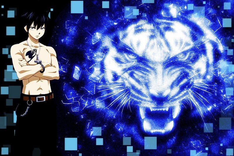 Natsu Dragneel with blue tiger