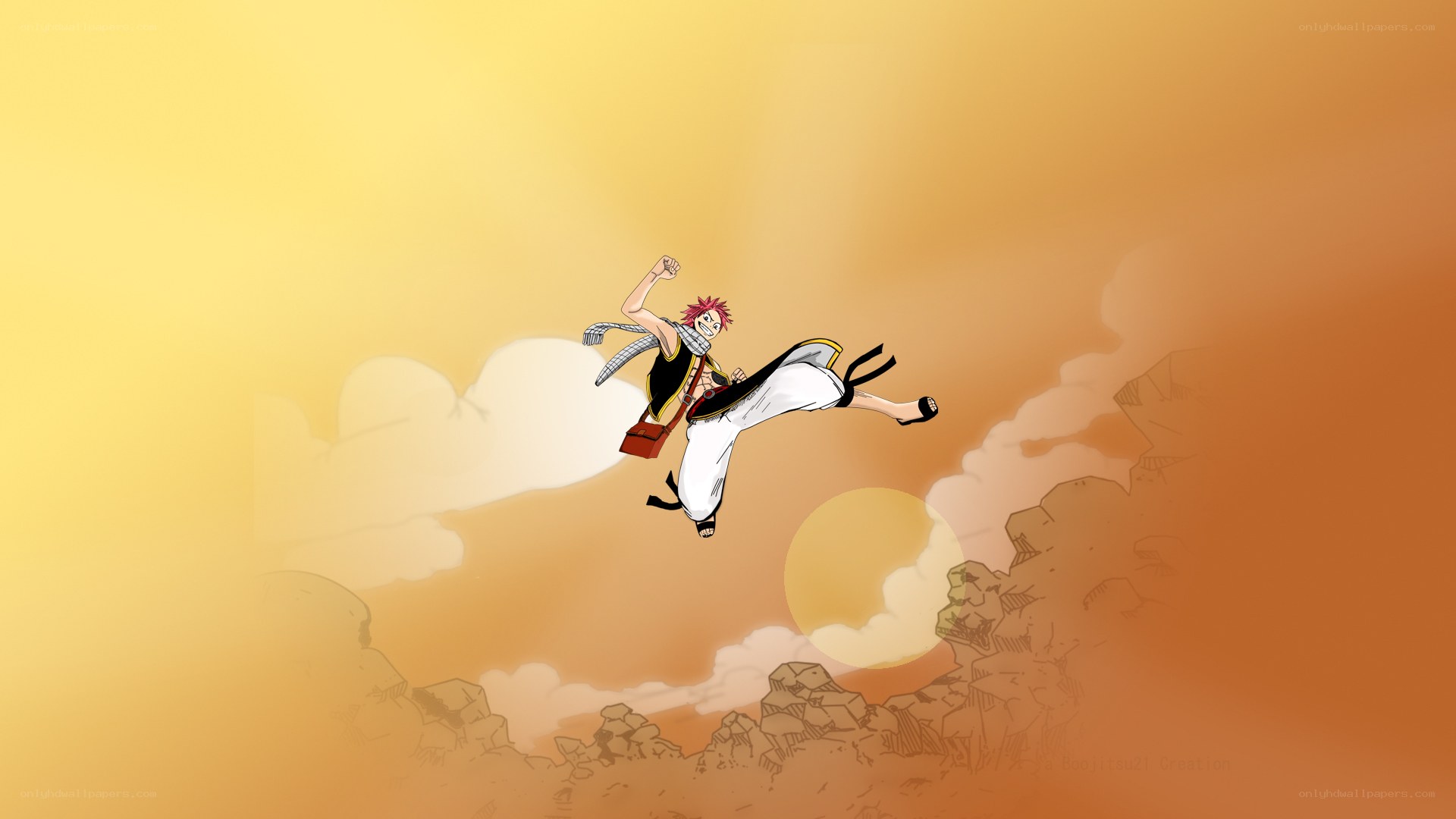 Natsu flying at sunset