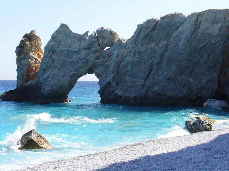 Natural Rock Arch at Beach — Blue, Serene