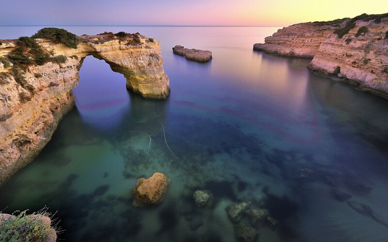Natural Rock Arch at Coast — Blue, Serene, Sunset