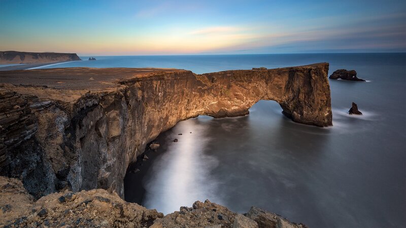 Natural Rock Arch at Coast — Blue, Serene