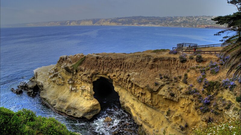 Natural Rock Arch at Coast — Blue
