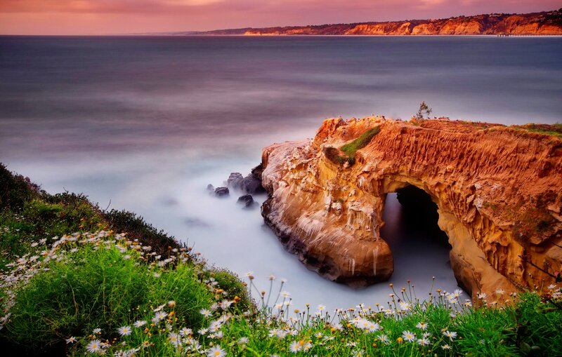 Natural Rock Arch at Coast — Purple