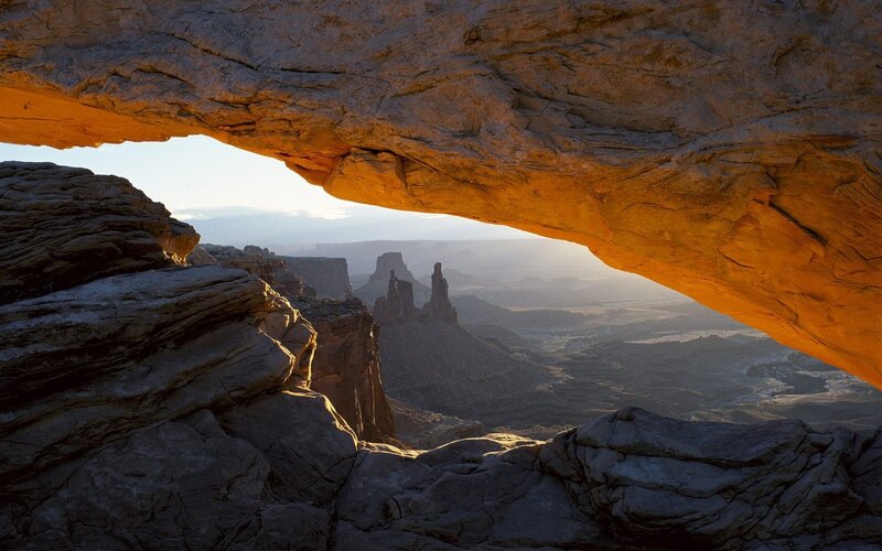 Natural rock arch at sunrise