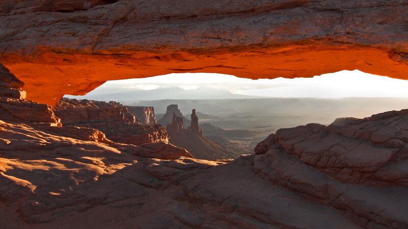 Natural rock arch at sunrise