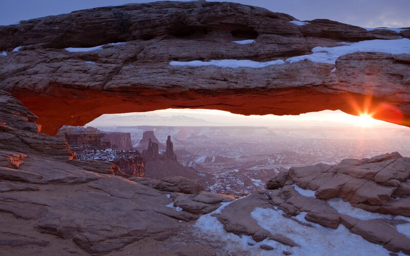 Natural Rock Arch at Sunrise — Red
