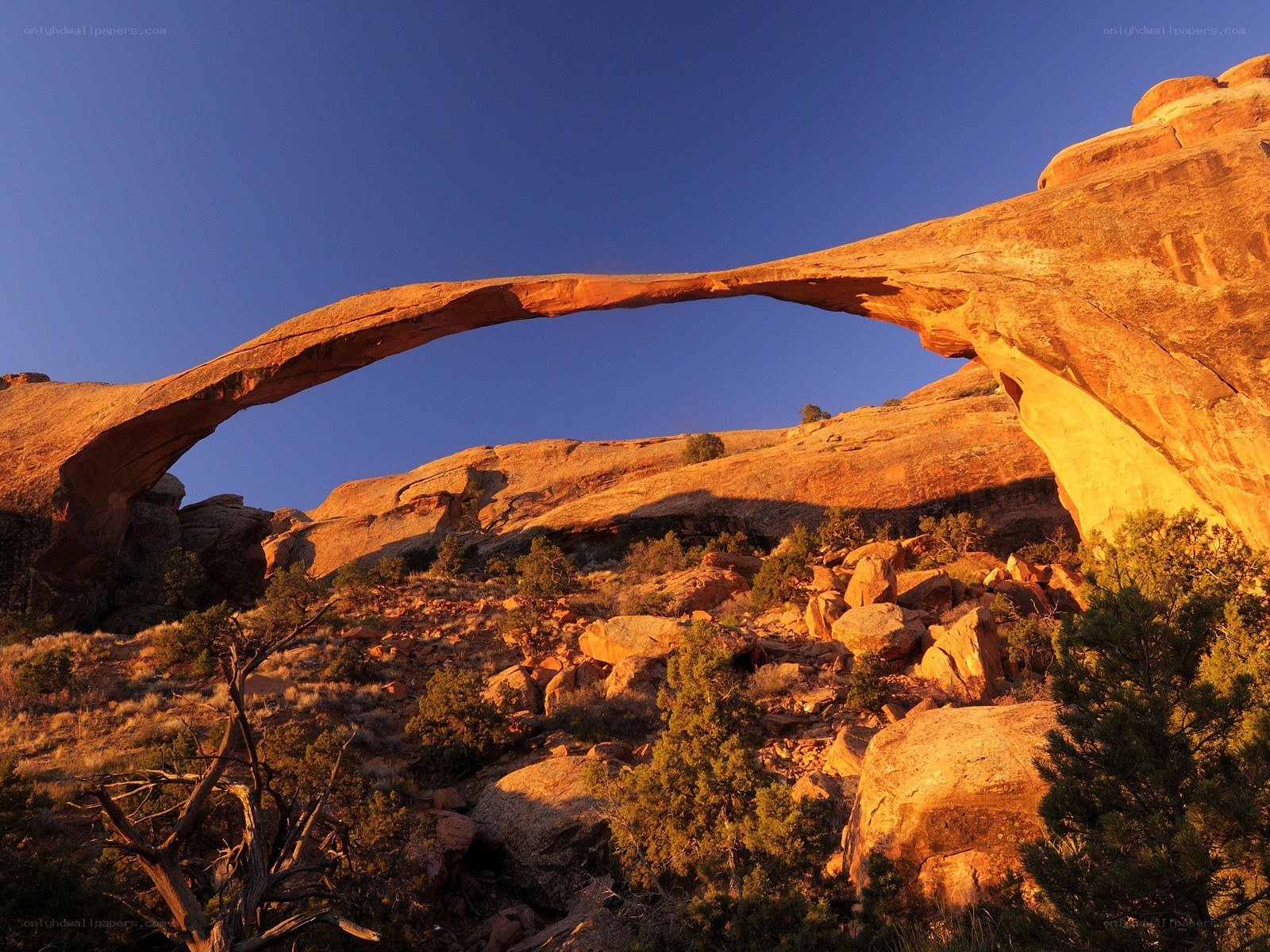 Natural rock arch at sunset