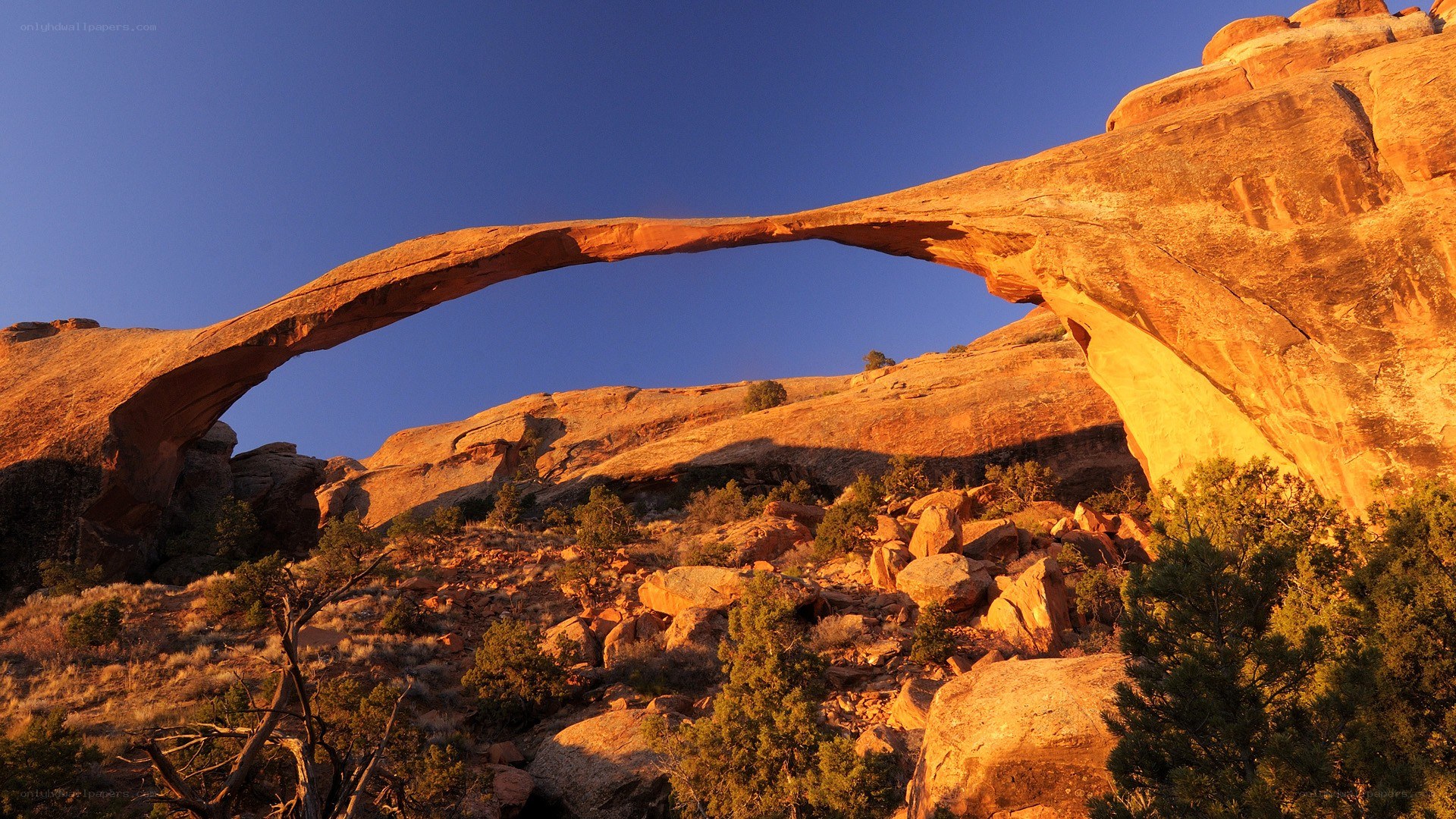 Natural rock arch at sunset