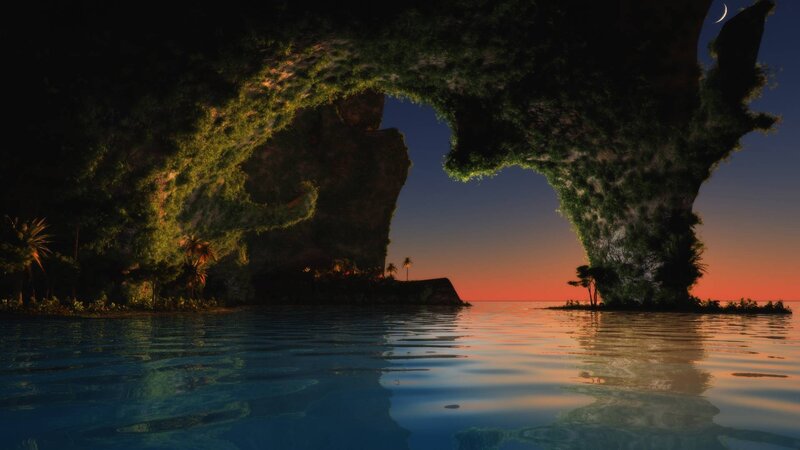 Natural Rock Arch at Sunset — Blue