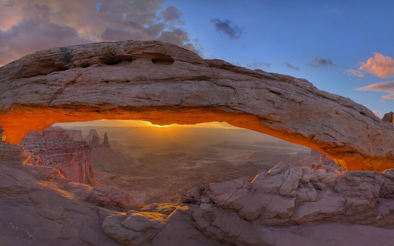 Natural Rock Arch at Sunset — Orange