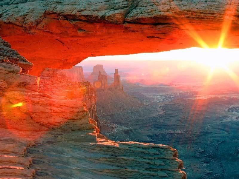 Natural Rock Arch at Sunset — Red, Dramatic