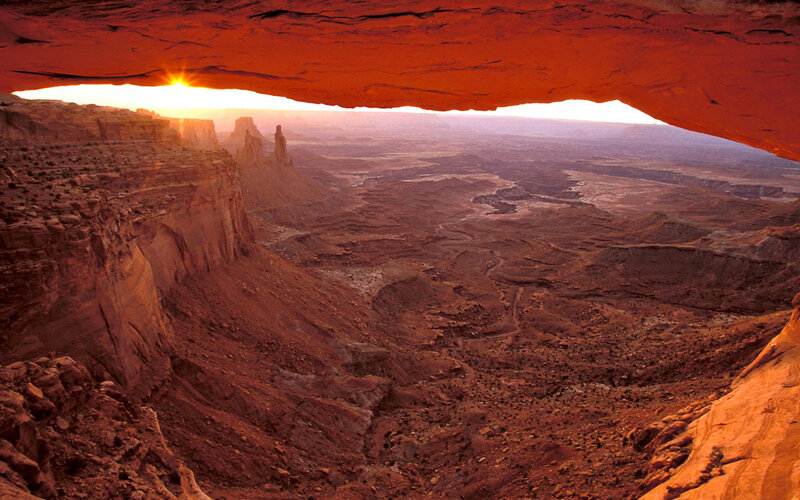 Natural Rock Arch at Sunset — Red
