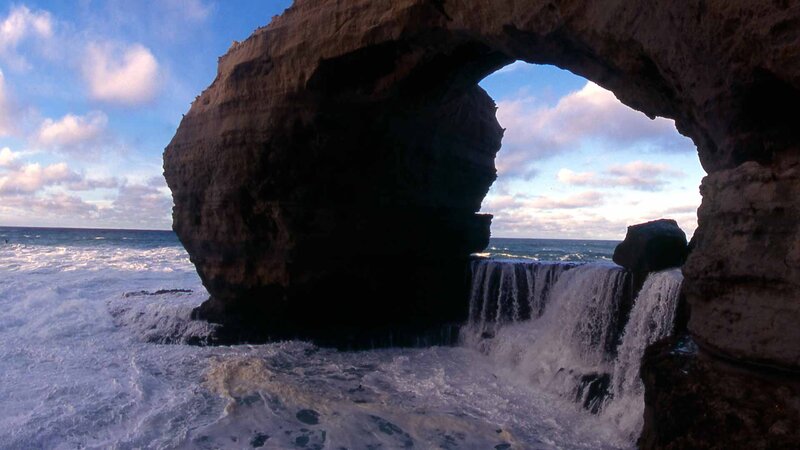 Natural Rock Arch — Blue, Dramatic, Afternoon, Photograph, Ocean, Waves