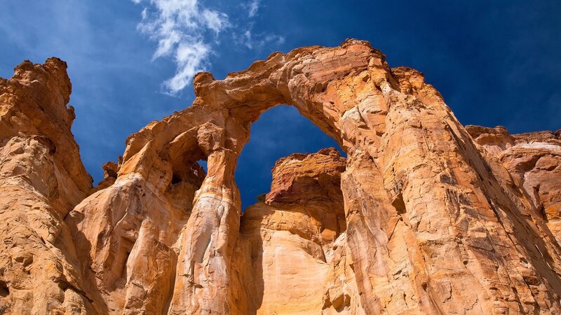 Natural Rock Arch — Blue, Dramatic, Afternoon, Photograph, Sky, Clouds
