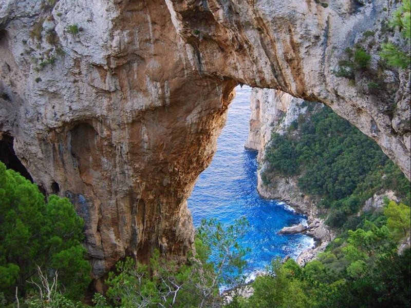 Natural Rock Arch — Blue, Serene, Afternoon, Photograph, Sea