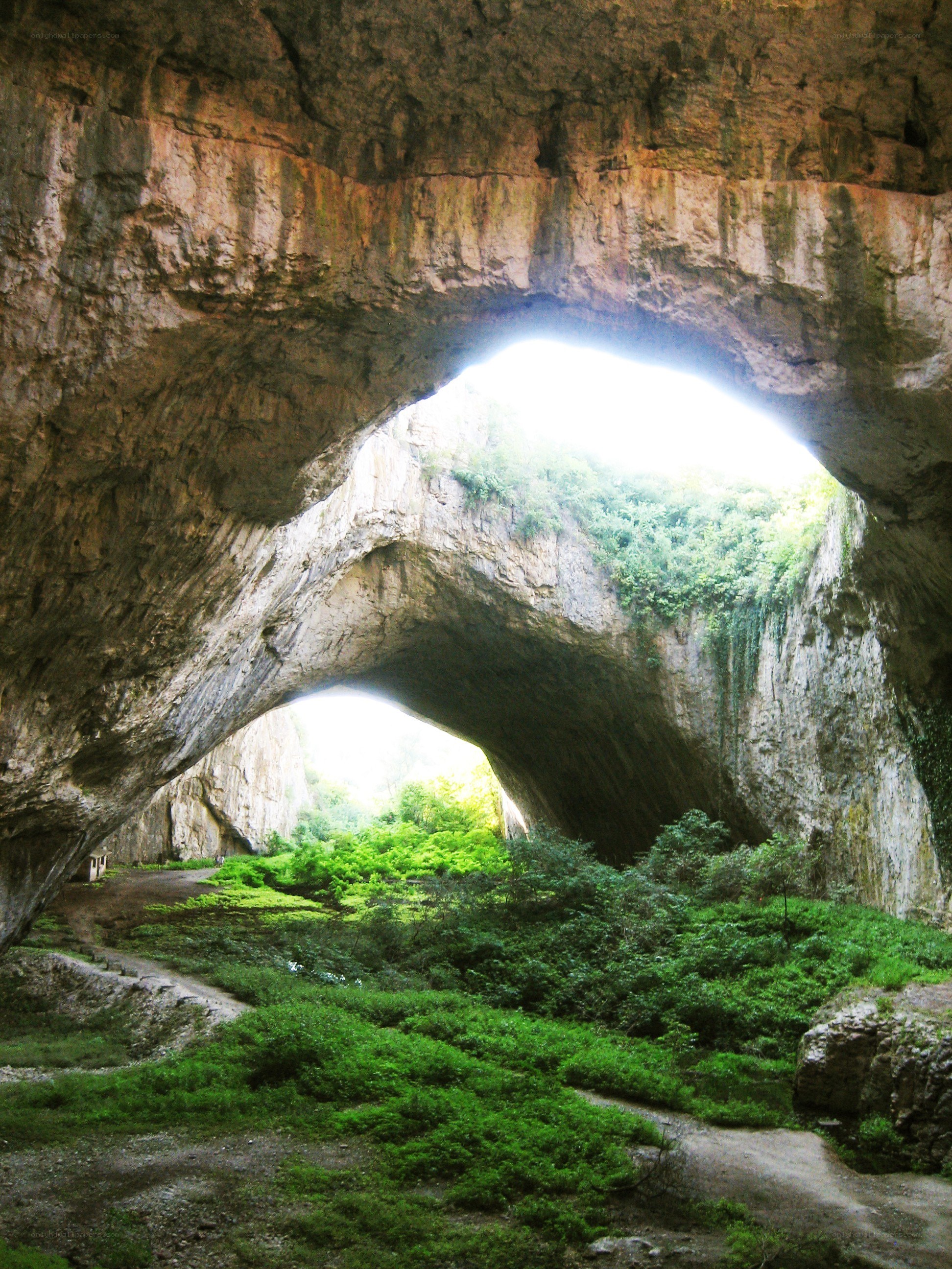 Natural rock arch cave