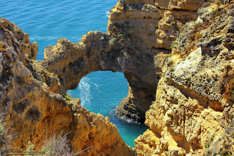 Natural Rock Arch Formation — Blue, Dramatic, Afternoon, Photograph, Ocean, Cliffs