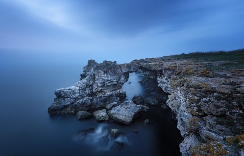 Natural Rock Arch Formation — Blue, Serene, Night