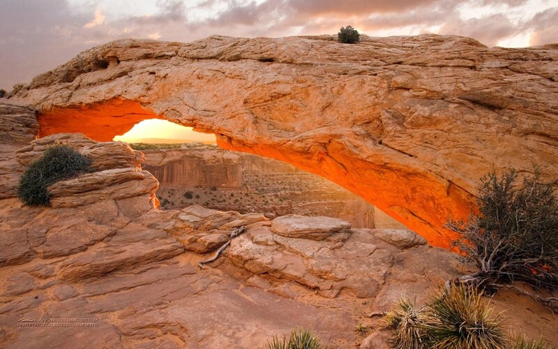 Natural Rock Arch — Orange, Dramatic, Sunrise