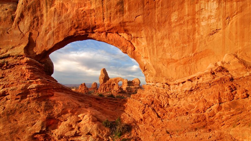 Natural Rock Arch — Orange, Dramatic, Sunset, Photograph, Rock Formations, Sky