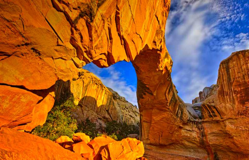 Natural Rock Arch — Orange, Dramatic, Sunset, Photograph, Sky