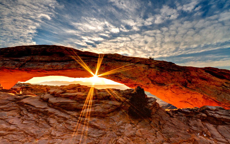 Natural Rock Arch — Orange, Dramatic, Sunset, Photograph, Sun