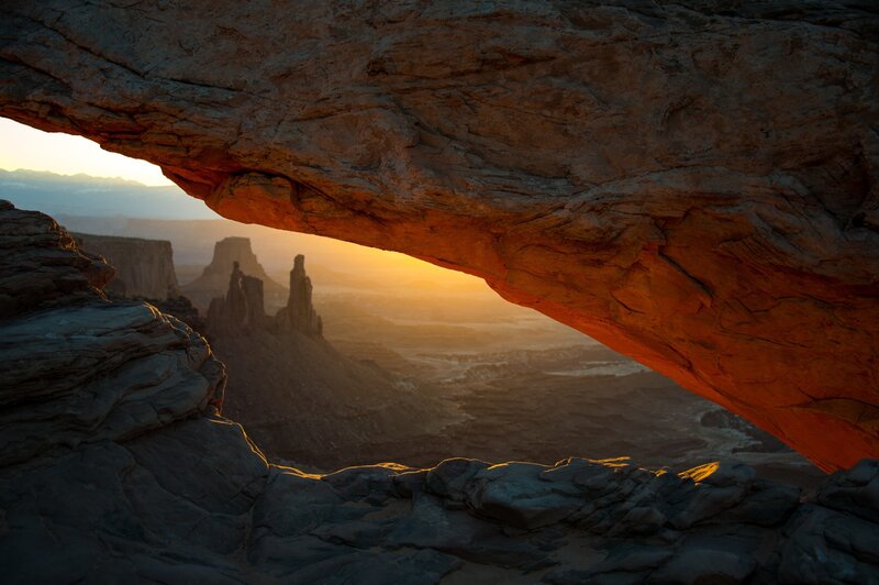 Natural Rock Arch — Orange, Dramatic, Sunset, Photograph, Sunrise