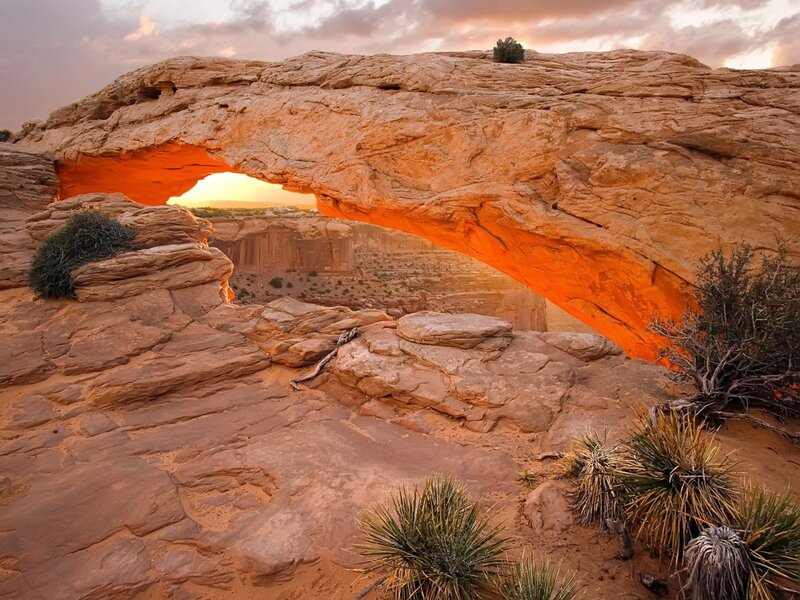 Natural Rock Arch — Orange, Dramatic, Sunset, Photograph