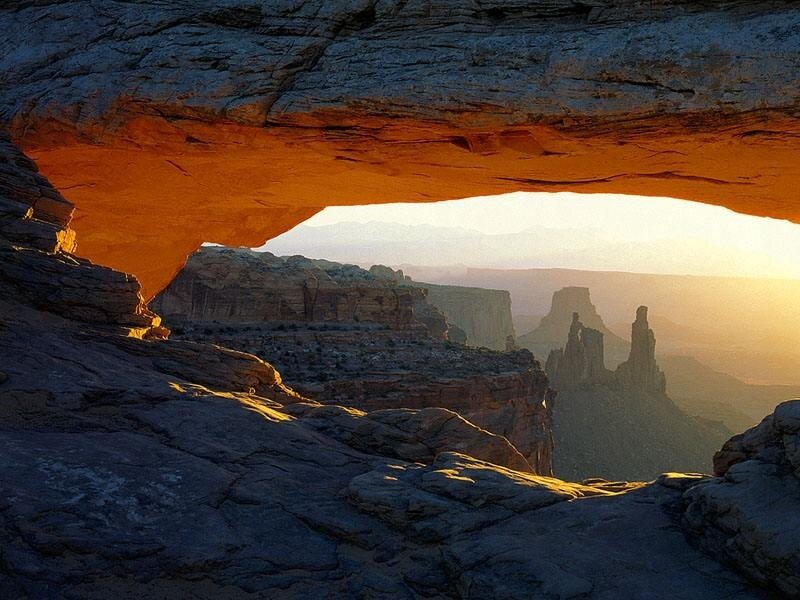 Natural Rock Arch — Orange, Serene, Sunrise, Photograph, Canyon