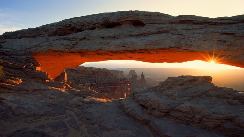 Natural Rock Arch — Orange, Serene, Sunset, Photograph, Sunrise, Desert